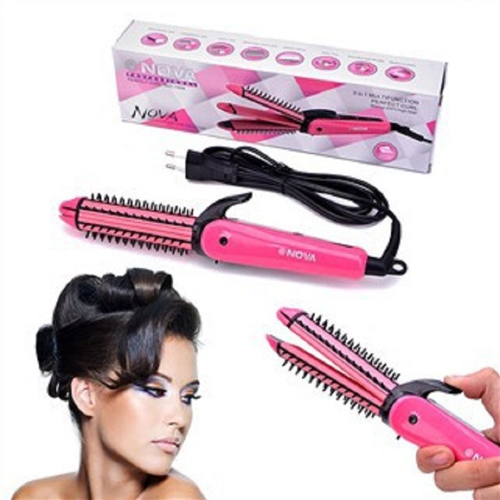 Máy duỗi tóc 3 in 1 Nova ,máy uốn duỗi tóc mi ,máy uốn duỗi bấm tóc , Máy duỗi tóc mini -,Uốn Tóc Làm Xoăn Tóc