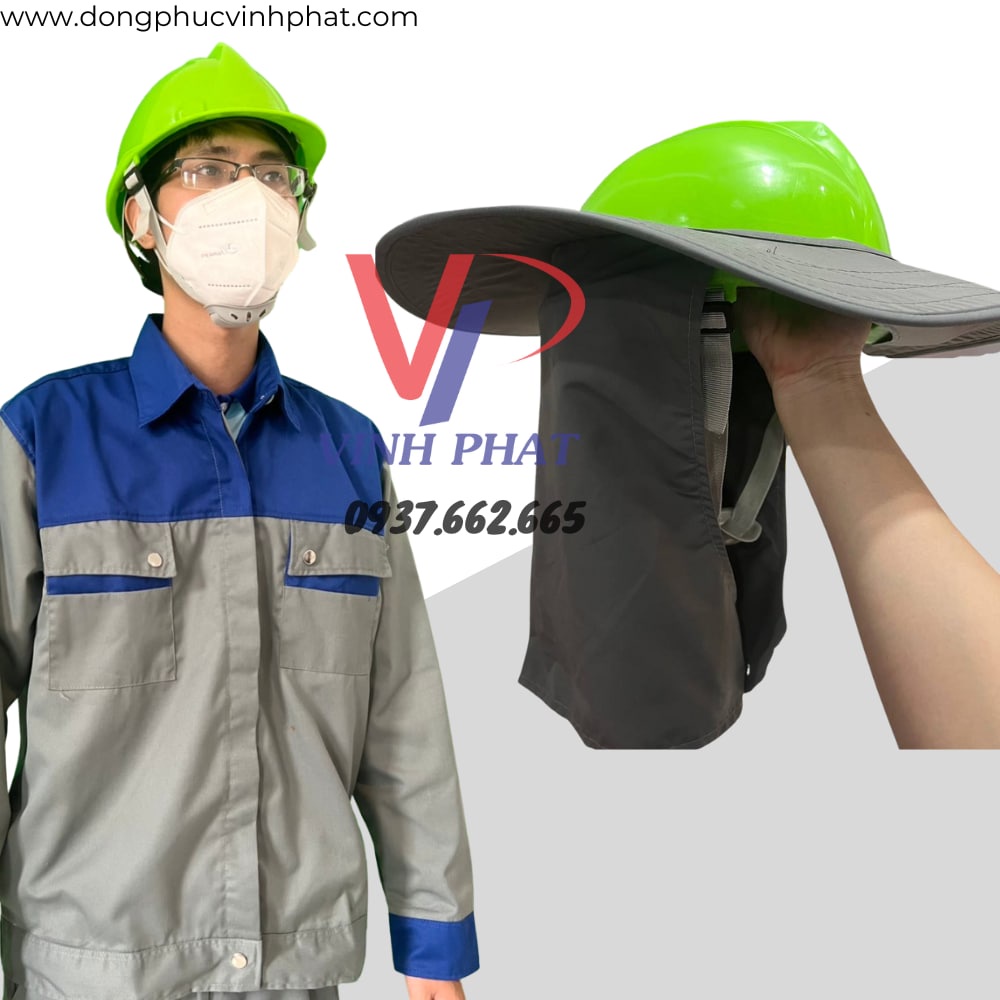 Vành mũ nón che nắng bảo hộ màu xám cho công nhân lao động chất lượng đảm bảo an toàn