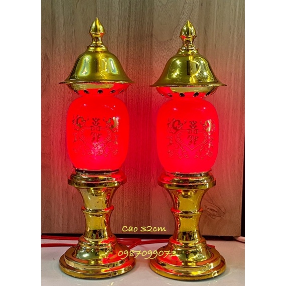Cặp đèn bàn thờ phú quý kèm bóng cà na KL058 32cm