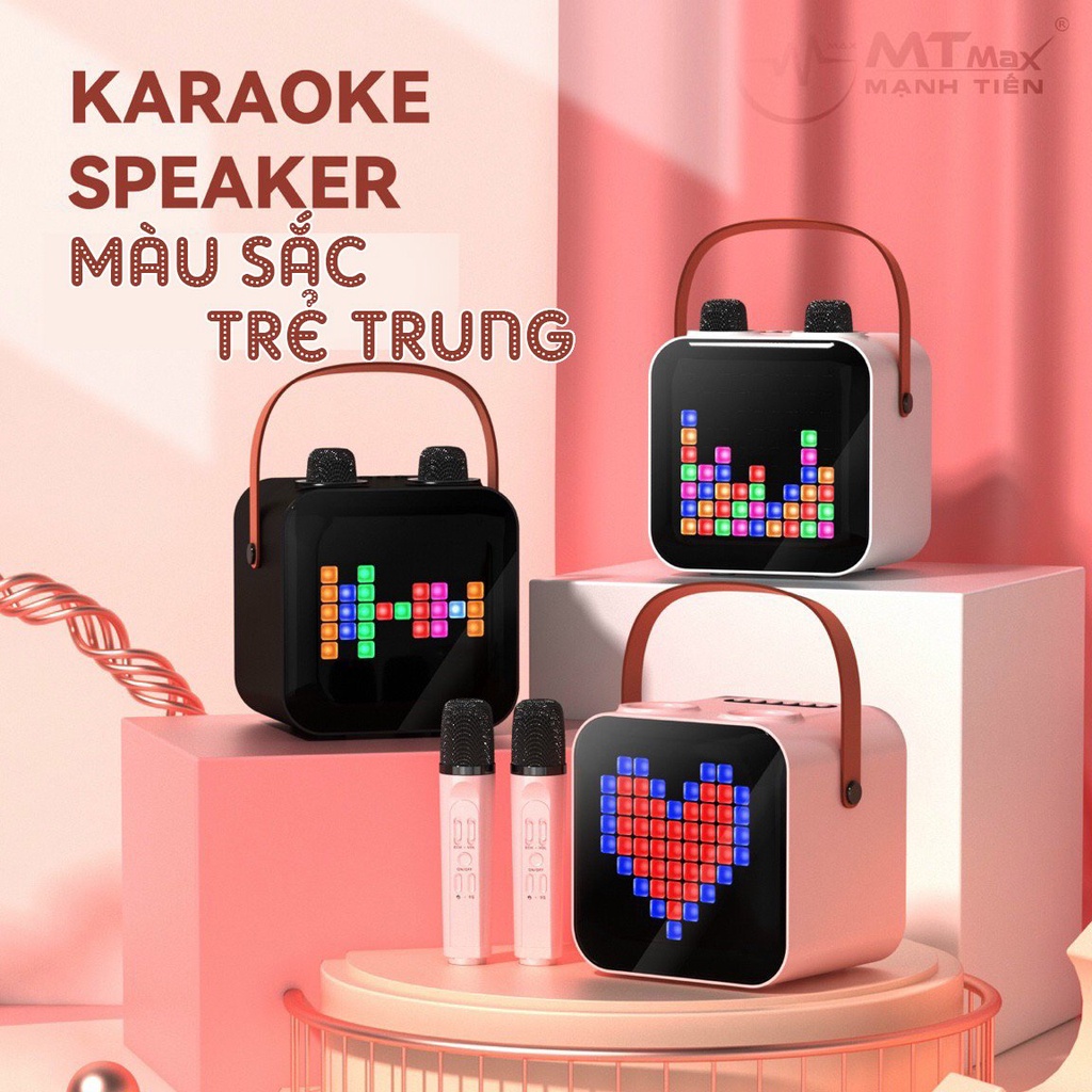 Loa Bluetooth Không Dây karaoke mini có đèn led SP100 kèm 2 micro không dây nhỏ nhắn tiện lợi phục vụ nhu cầu ca hát