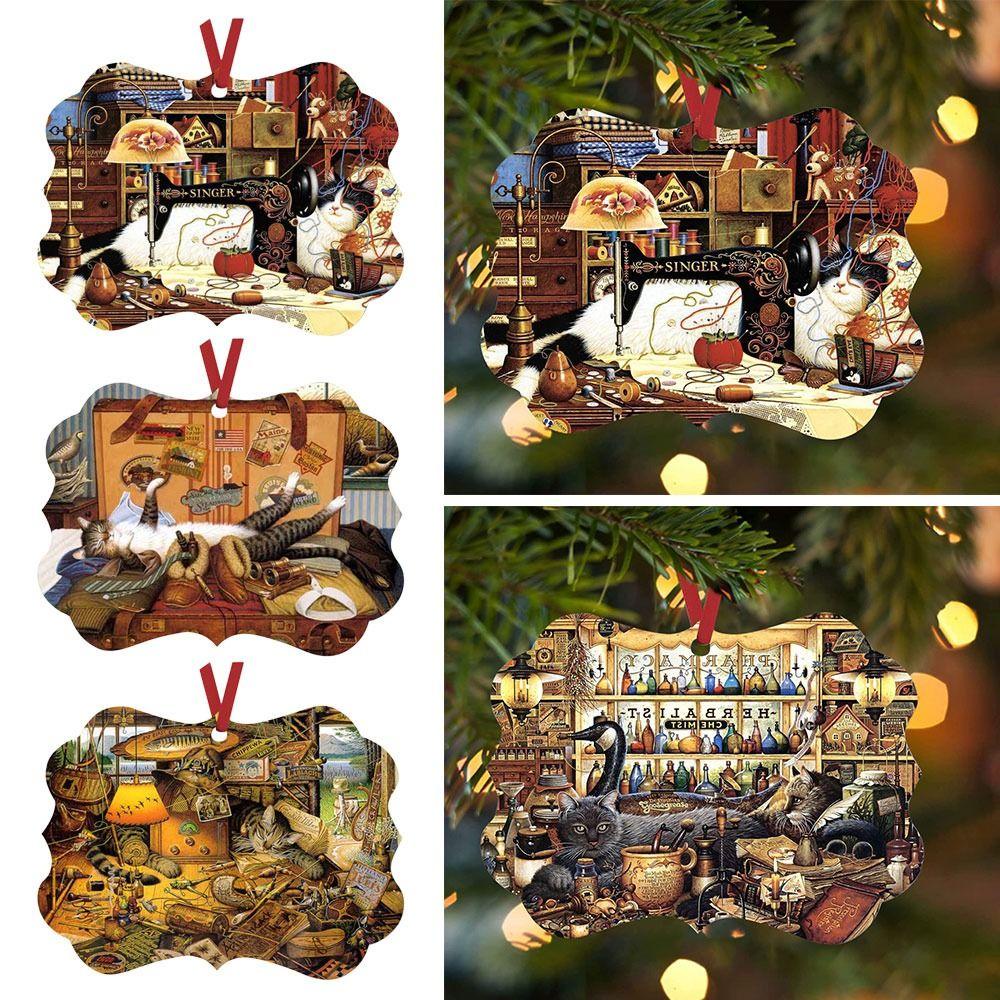 Mặt Dây Chuyền Bằng Acrylic Hai Mặt In Họa Tiết Mèo Giáng Sinh Sáng Tạo