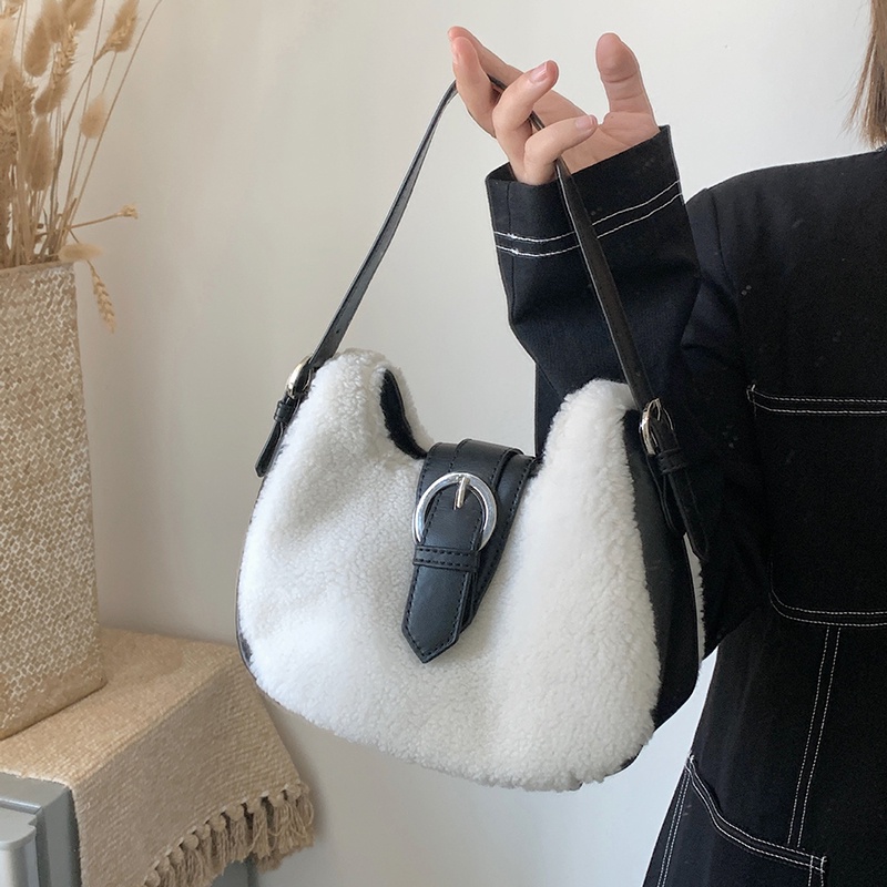 Túi Đeo Vai Bằng Len Cừu Có Khóa Nam Châm Phong Cách retro Cho Nữ