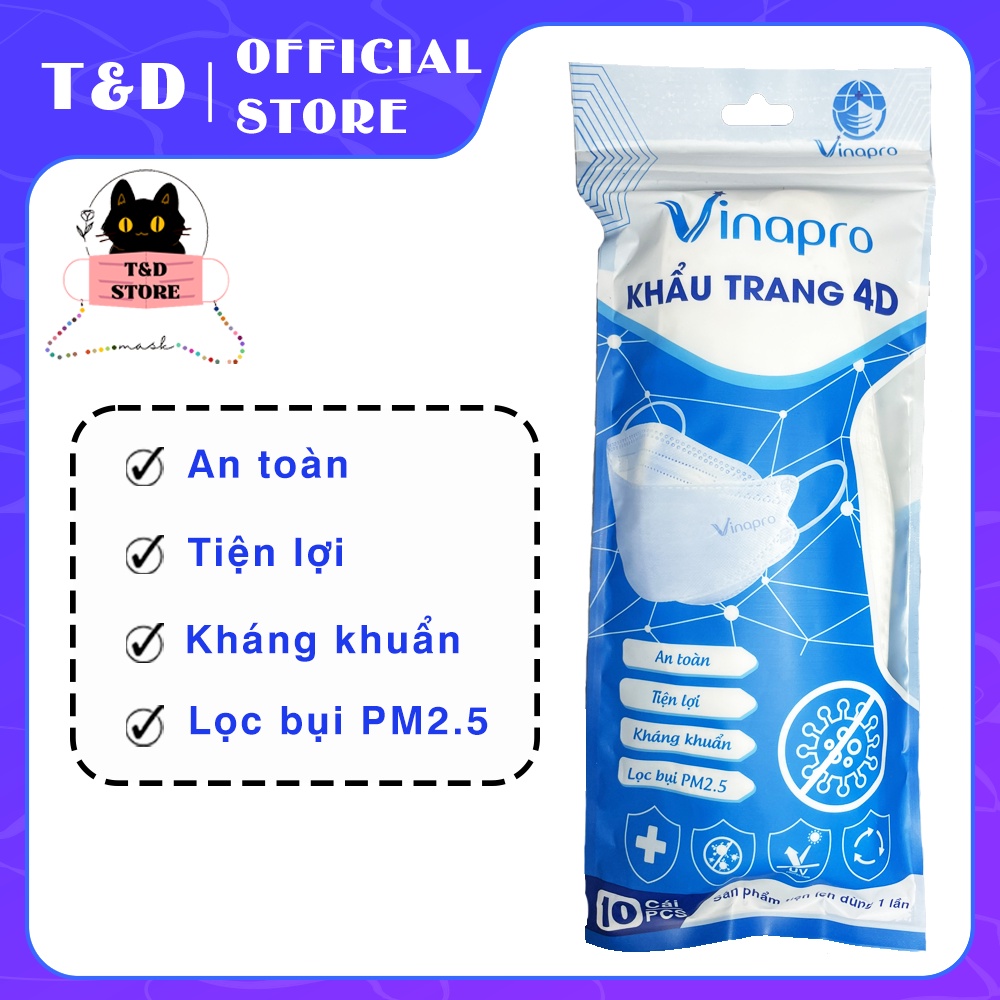 Khẩu trang y tế chính hãng KF94 VinaPro 4D, 4 lớp kháng khuẩn cao cấp và chống bụi siêu mịn