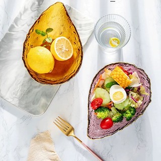 Đĩa thủy tinh hình hoa 4 cánh nhiều màu bày đô ăn, salad, bánh kẹo dễ sử dụng, an toàn, vệ sinh