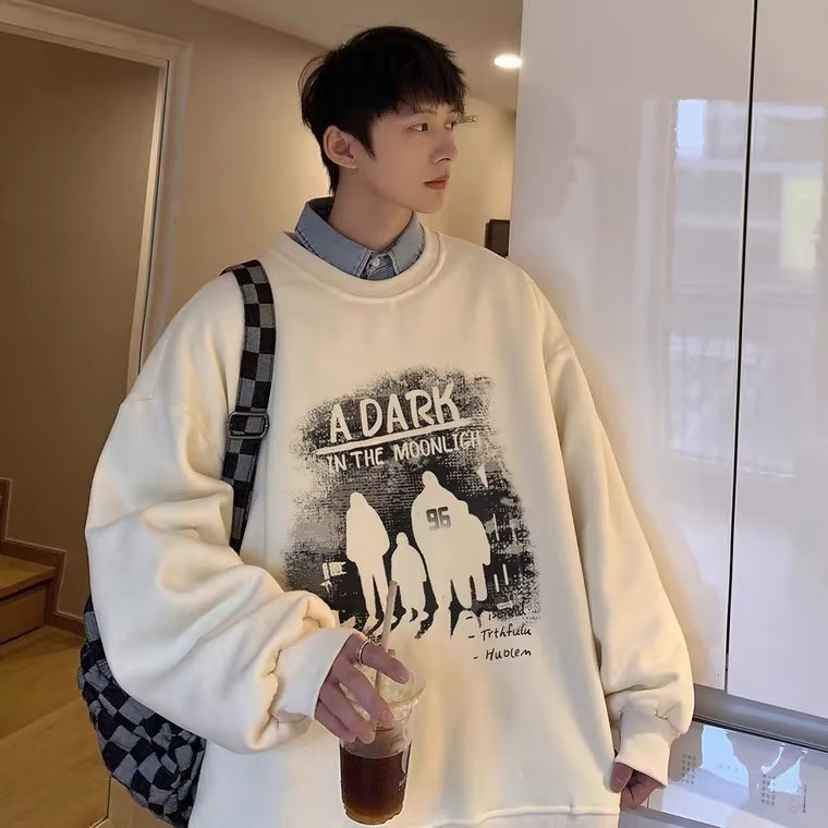 Áo Nỉ Dài Tay Form Rộng In Chữ Phong Cách Hip Hop Đường Phố Hàn Quốc