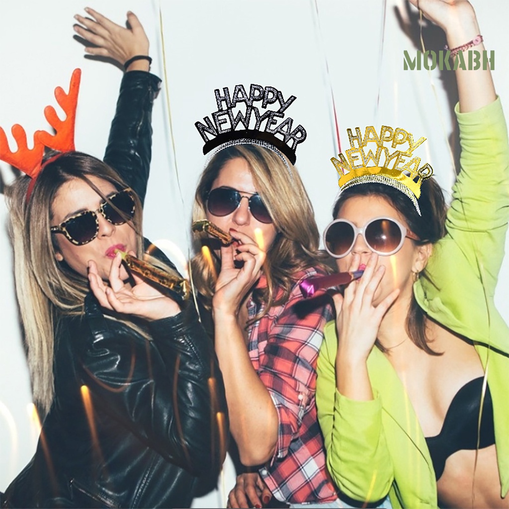 Băng Đô Cài Tóc Đính Chữ Lấp Lánh Chống Trượt Trang Trí Năm Mới