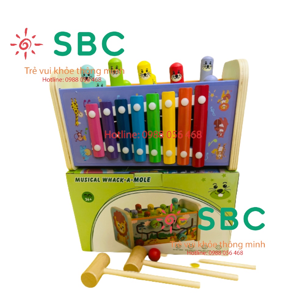 Đồ chơi gỗ thông minh - Đập chuột kết hợp đàn và trò chơi tìm đường 3 trong 1