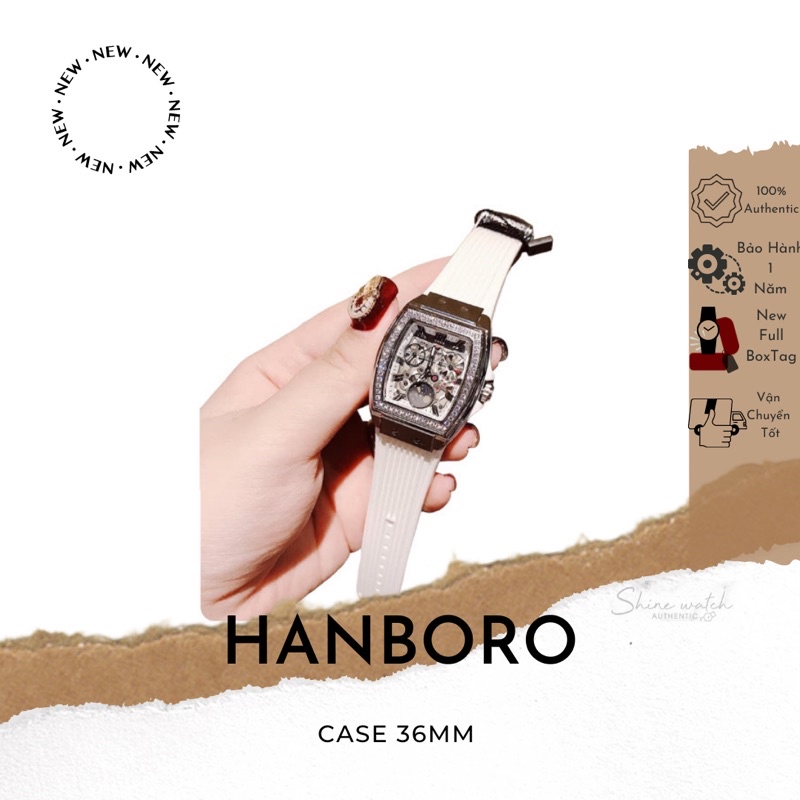 Đồng Hồ Nữ Hanboro MoonPhase Dây Silicon Trắng Case 36mm thumbnail