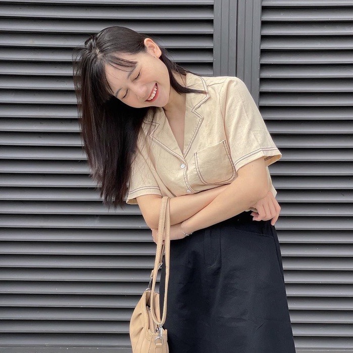 Áo sơ mi cổ vest viền chỉ nổi phong cách vintage - NHÀ CỦA NỲ