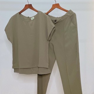 [HTA Linen Xốp] M032A - Set quần dài + áo tay lỡ