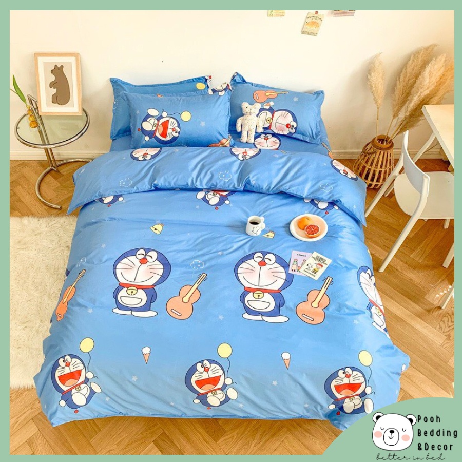 Bộ Vỏ Chăn Ga Giường Gối 4 Món Cotton 3D Cao Cấp Hoạt Hình Doraemon Dễ Thương Đủ Size Poohbedding