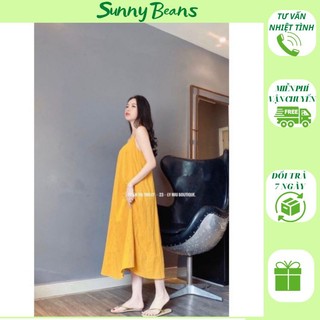 Váy đũi hai dây đan lưng cổ yếm form suông maxi dáng dài