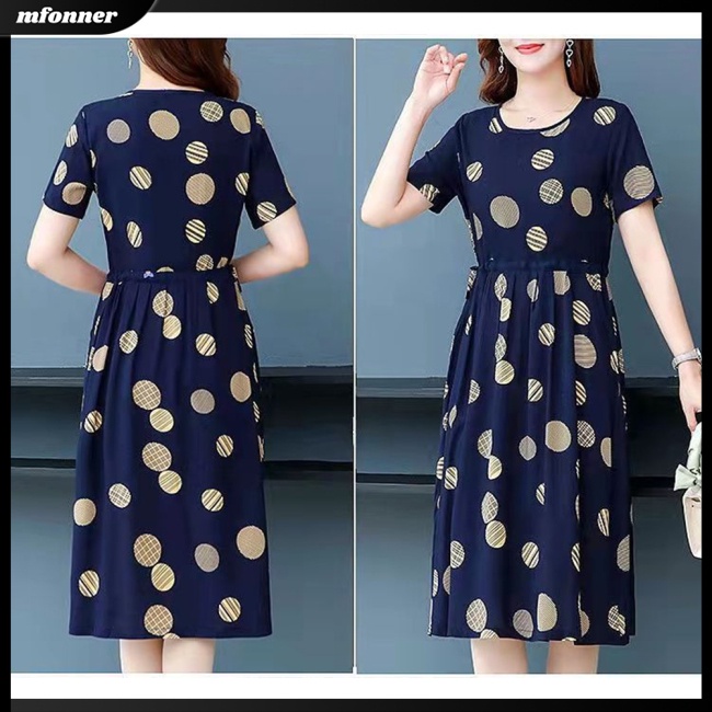 Đầm Midi Tay Ngắn Cổ Tròn Dáng Rộng In Họa Tiết Độc Đáo Thời Trang Mùa Hè Xinh Xắn Cho Nữ