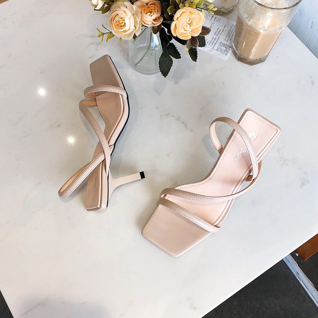 Sandal cao gót nữ bigsize mũi vuông quai dây bắt chéo gót nhọn 7 phân SD014