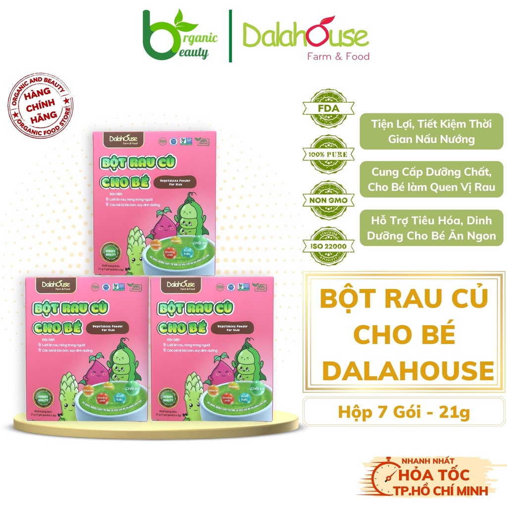 Combo Bột Rau Củ Cho Bé - Bột Rau Ăn Dặm Cho Bé Organic Dalahouse - Hỗ Trợ Tiêu Hóa, Bổ Sung Vitamin - Combo 7 và 21 gói