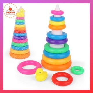 Đồ chơi tháp xếp chồng vòng tròn vịt, bộ xếp hình tháp tròn, đồ chơi phát triển não cho bé