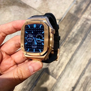 Image of 金屬錶殼 適用 Apple watch 8 7 5 SE S8 蘋果手錶錶帶 44mm 45mm 魔改 一體全包錶帶