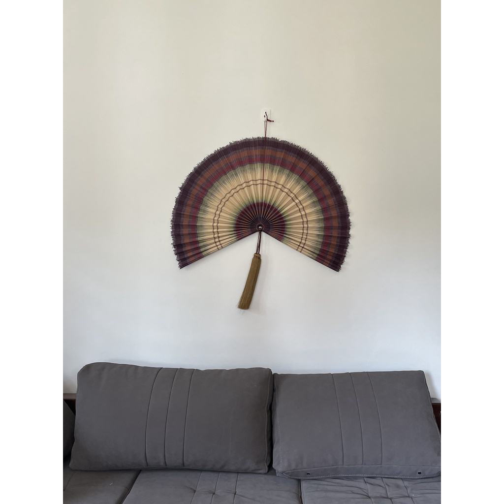 Quạt mành tre treo tường trang trí, quạt decor màu nhúng nâu 2 đầu size 60cm, 80cm,120cm