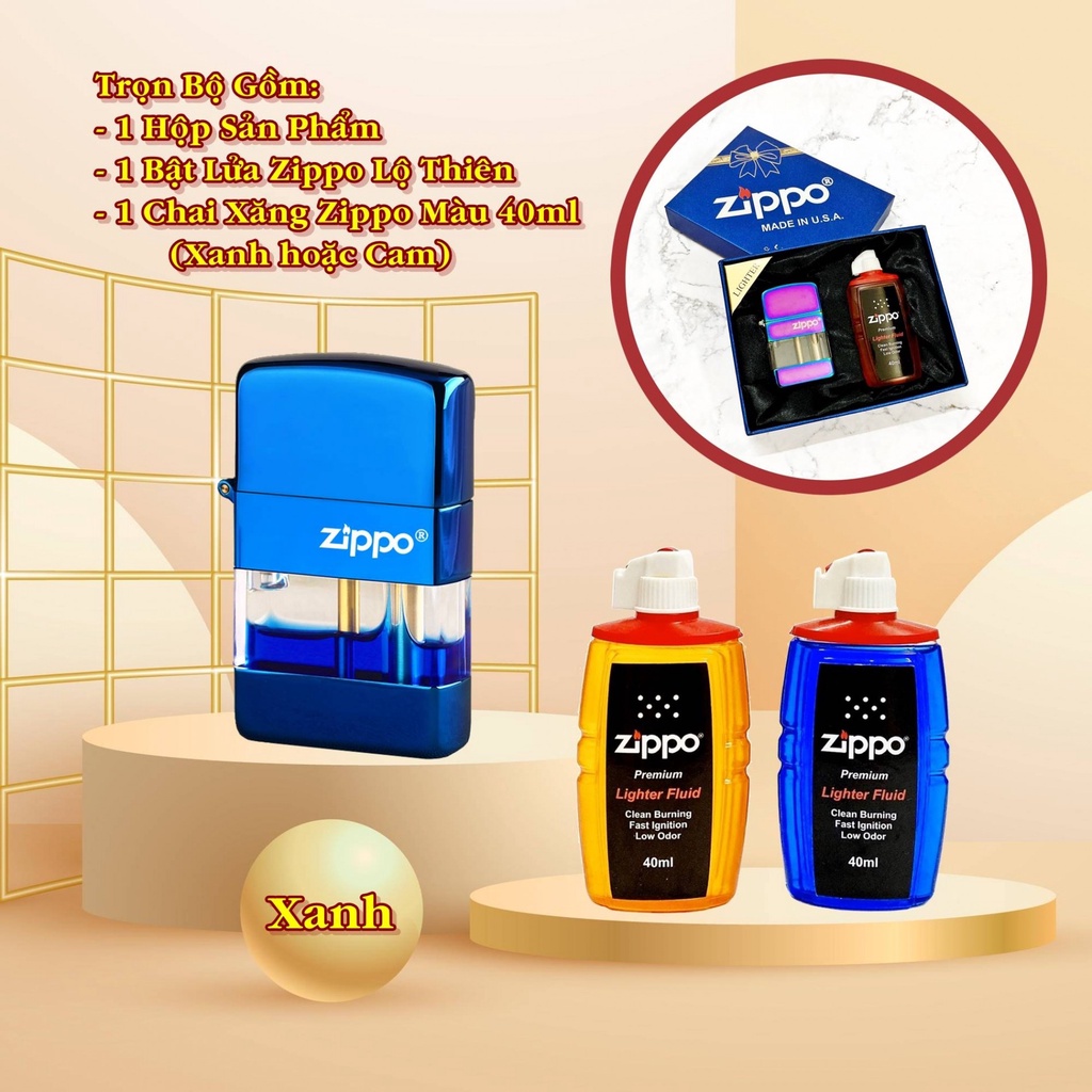 (FREESHIP) QUÀ TẶNG NAM HỘP ZIPO LỘ THIÊN XANH BÓNG+TẶNG THÊM 1 CHAI FULL BOX -KIM LOẠI NGUYÊN KHỐI-CÓ TẠI SHOP NGHI TÂM