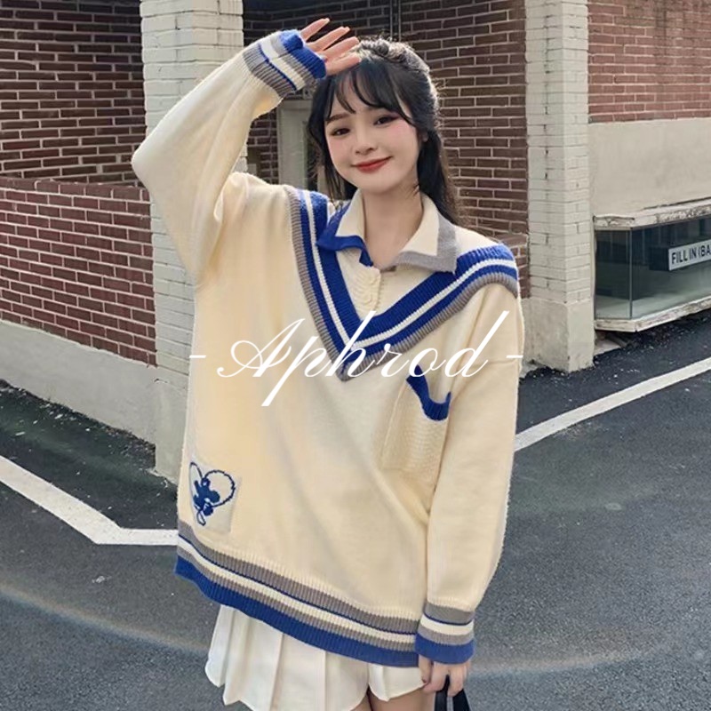 Aphrod Áo Len Nữ Dài Tay Cổ Chữ V Form Rộng Thời Trang
