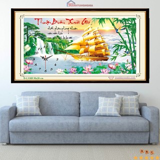 Tranh đính đá DF431 LV089 (90cm x 50cm), tranh thêu đồng hồ thuận buồm xuôi gió LV3064 (75cm x 43cm)
