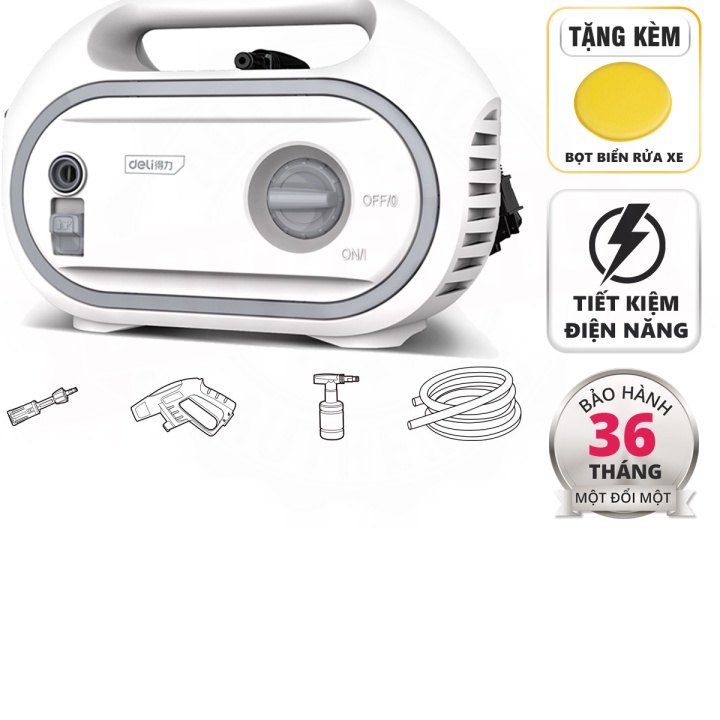 Máy Rửa Xe Mini Deli Công Suất Lớn - BH 36 Tháng - Đầy Đủ Phụ Kiện, Tiết Kiệm Điện Năng, Chống Nước IPX5 - Nhỏ Gọn, Tiện
