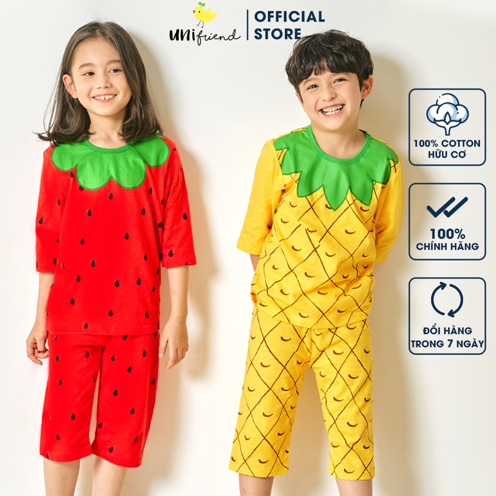 Đồ bộ quần áo thun cotton lửng tay cho bé trai và bé gái mặc nhà mùa hè