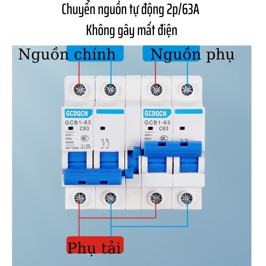 Cầu dao đảo chiều 2P 63A  GCDQCN CB đảo chiều dạng aptomat khoá liên động không gây mất đện bảo vệ quá tải, át đảo chiều