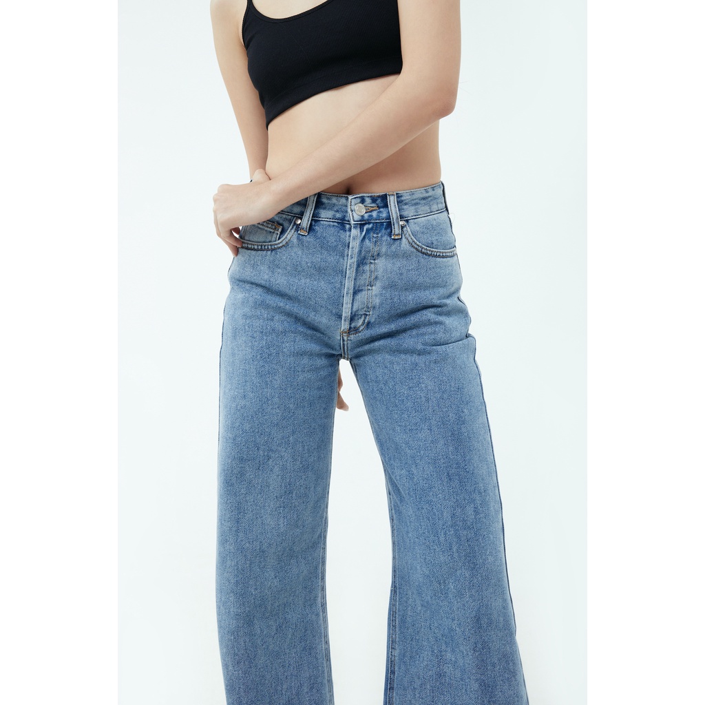 TheBlueTshirt - Quần Jeans Nữ Ống Loe Màu Xanh Đậm - City Wide Leg Jeans - Vintage Wash