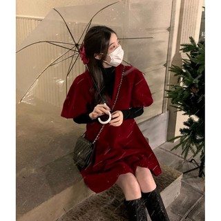 Váy nhung đỏ dáng bồng, váy noel