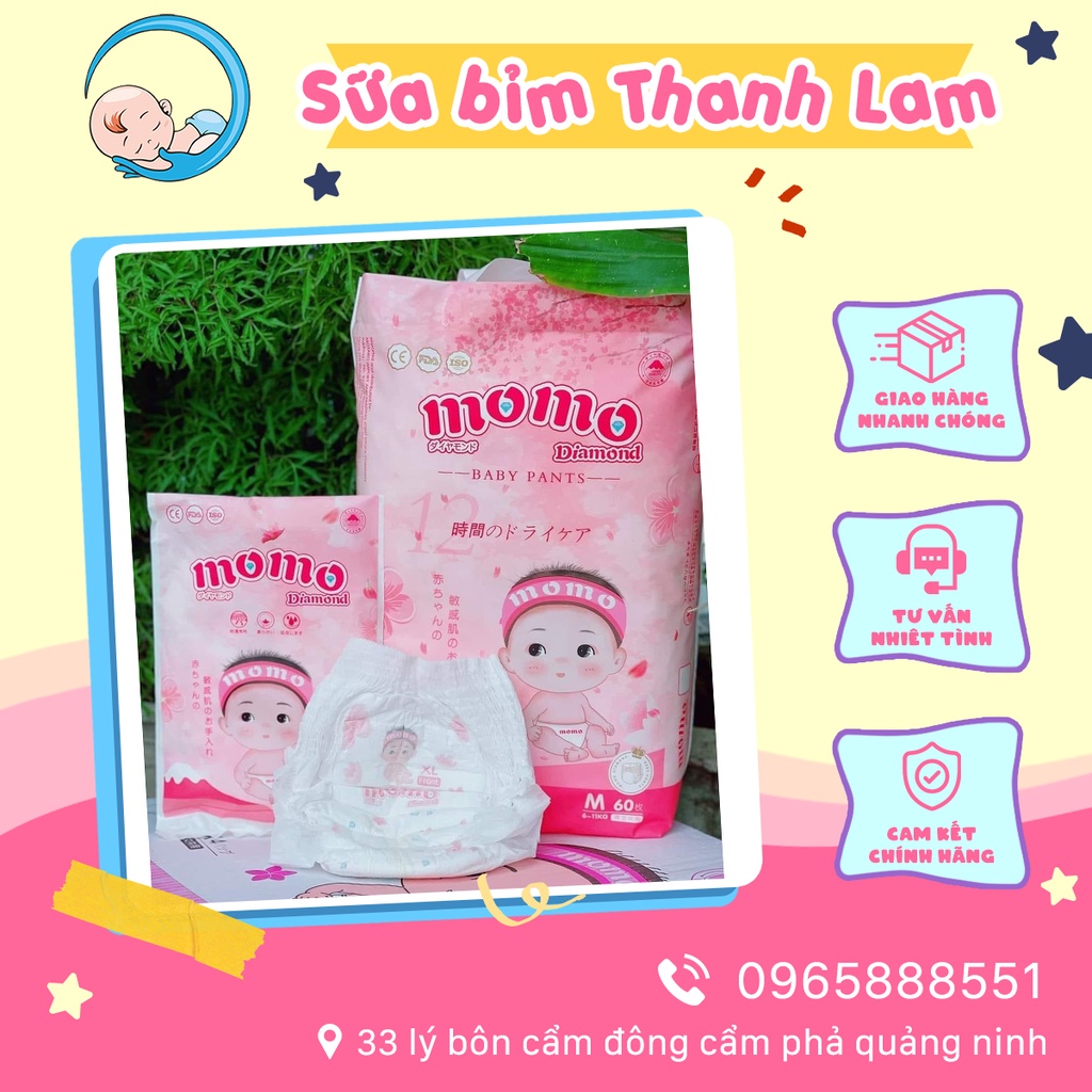 Bỉm dán Momo Diamond ⚡ GIÁ CỰC TỐT ⚡ Tã bỉm dán quần co giãn 360 đủ size cho bé yêu