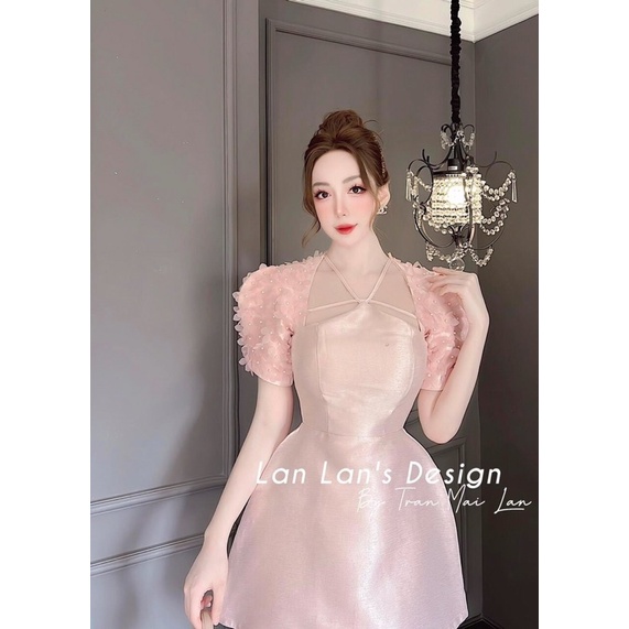 Đầm tafta xòe dây cổ đính hoa 3 màu