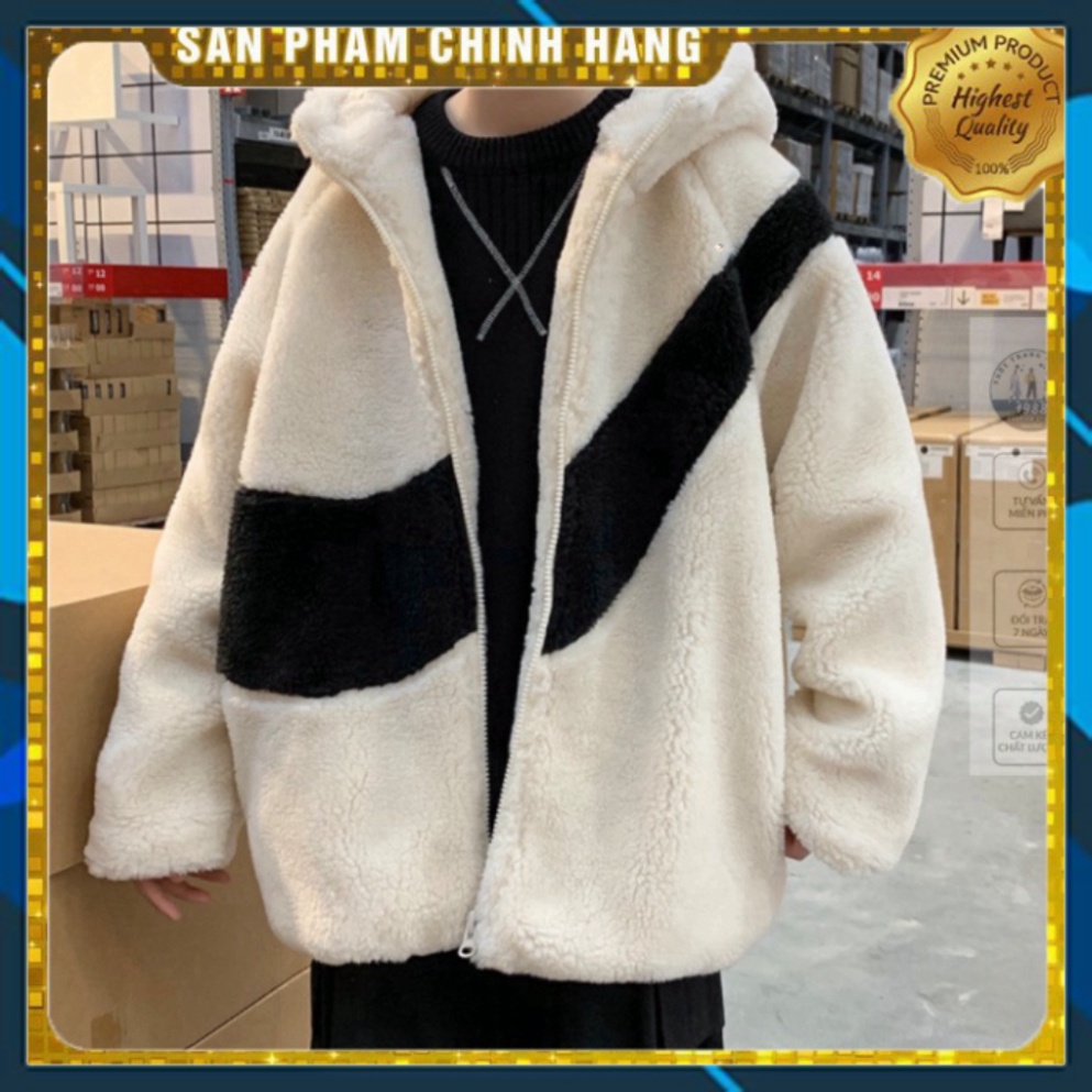 A Áo Khoác Lông Cừu Phối Màu Đen Trắng, Áo Hoodie Lông Cừu Dáng Rộng KING_ÔNG HOÀNG GIÀY HIỆU KING_ông hoàng giày h