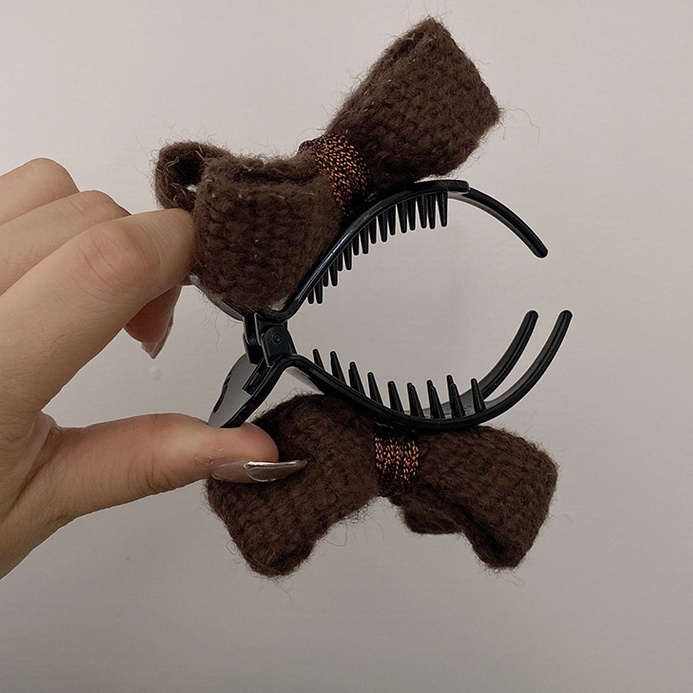 Kẹp Tóc Hình Nơ Bằng Len Dễ Thương Thanh Lịch Cho Nữ