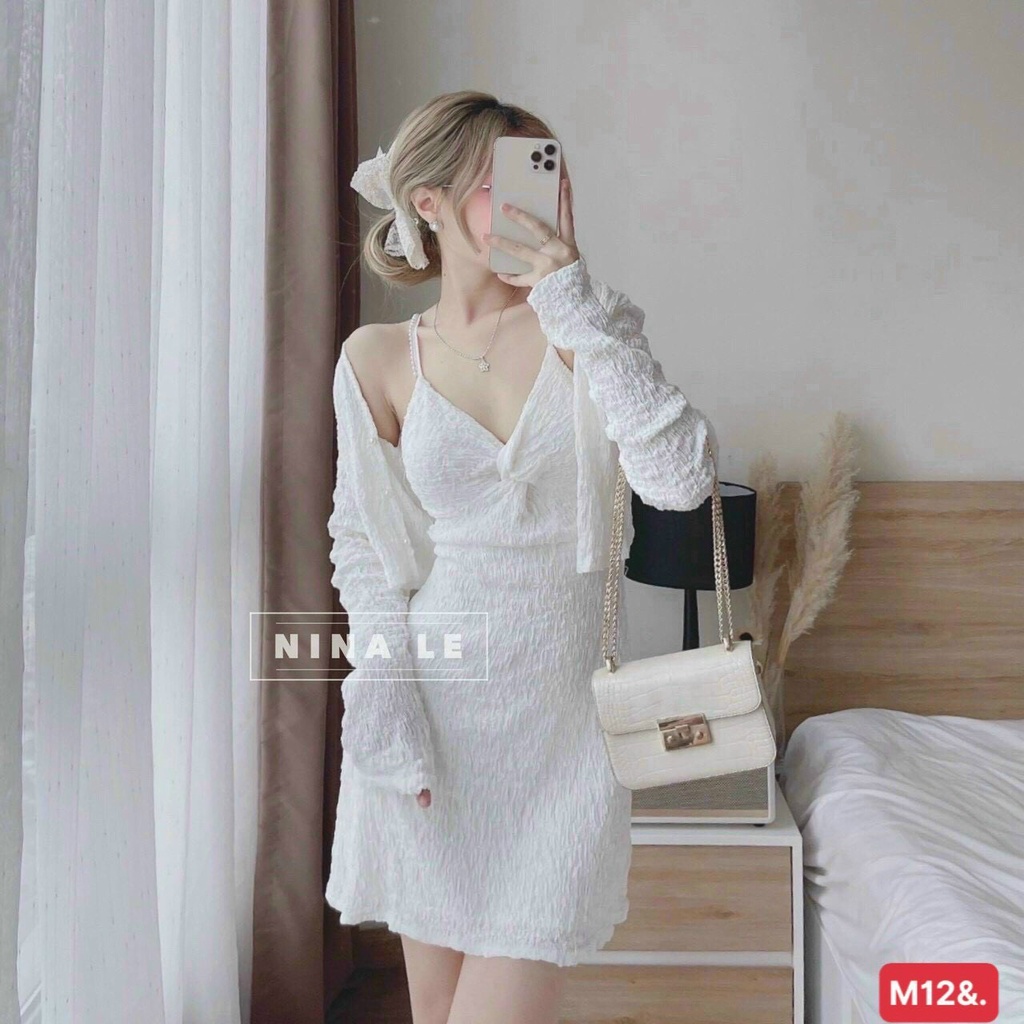 Sét Áo Khoác Kèm Đấm Xoắn Ngực Đầm Có Mút Có Lót