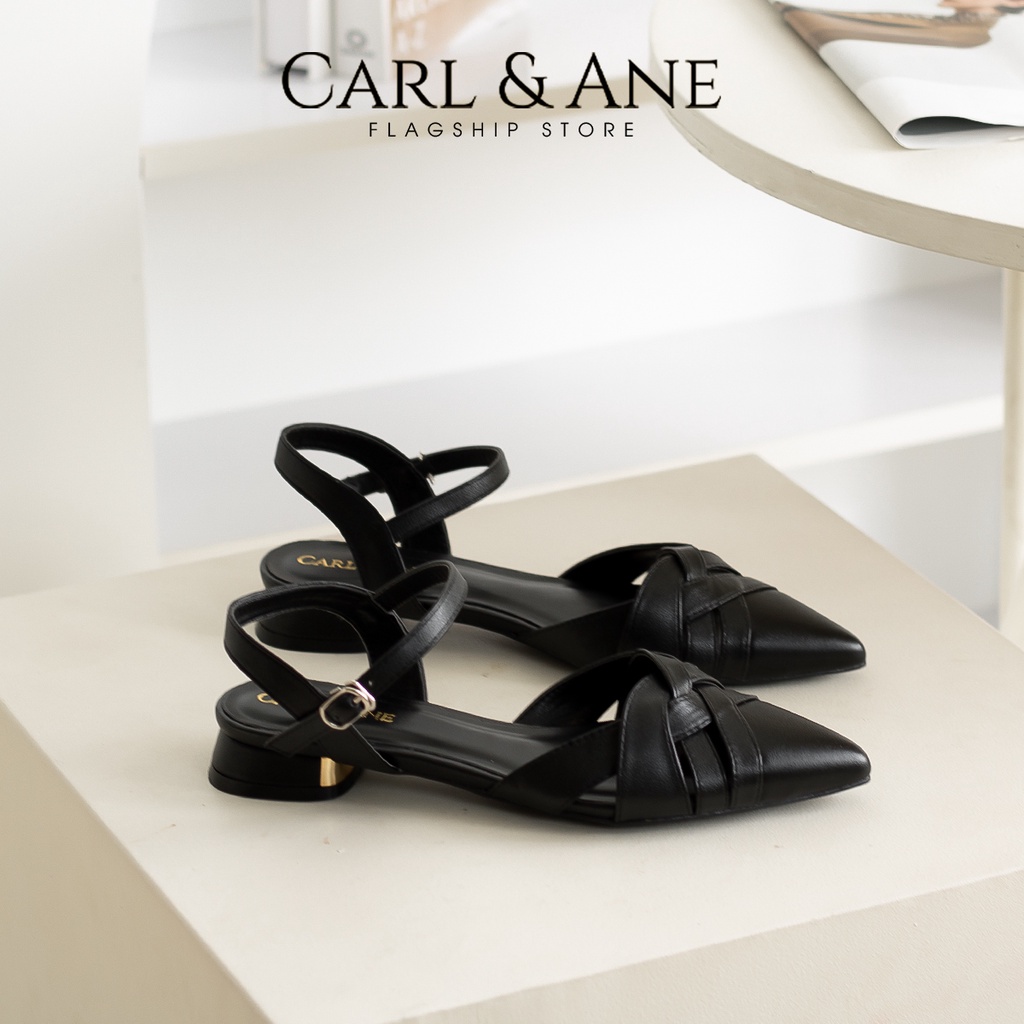 Carl &amp; Ane - Giày cao gót mũi nhọn phối mũi quai đen chéo cao 2.5cm màu đen - CL032