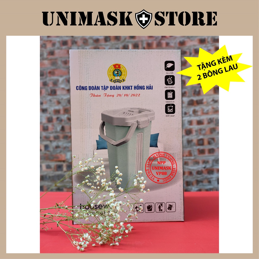 Chổi Lau Sàn Thông Minh, Chổi Lau VẮT TỰ ĐỘNG Mini, Lắp Ráp Dễ Dàng - Tặng Kèm 2 Bông Lau