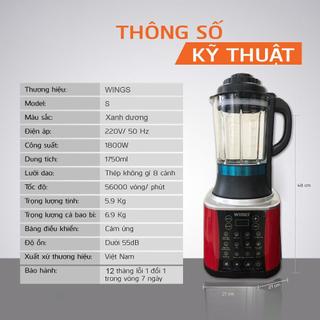 Máy Xay Sữa Hạt - Máy Nấu Sữa Hạt Cao Cấp WINGS 10 Chế độ Dung Tích 1.7L Công Suất 1800W