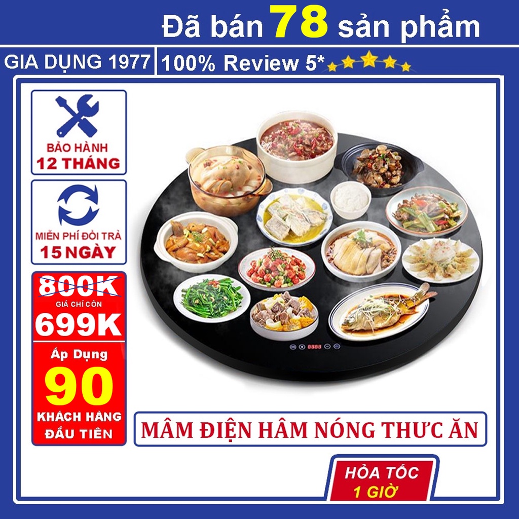 Mâm điện hâm nóng thức ăn giữ nhiệt cao cấp, Mâm điện tử giữ nhiệt mặt kính cường lực 60x60cm chống xước, chống nước