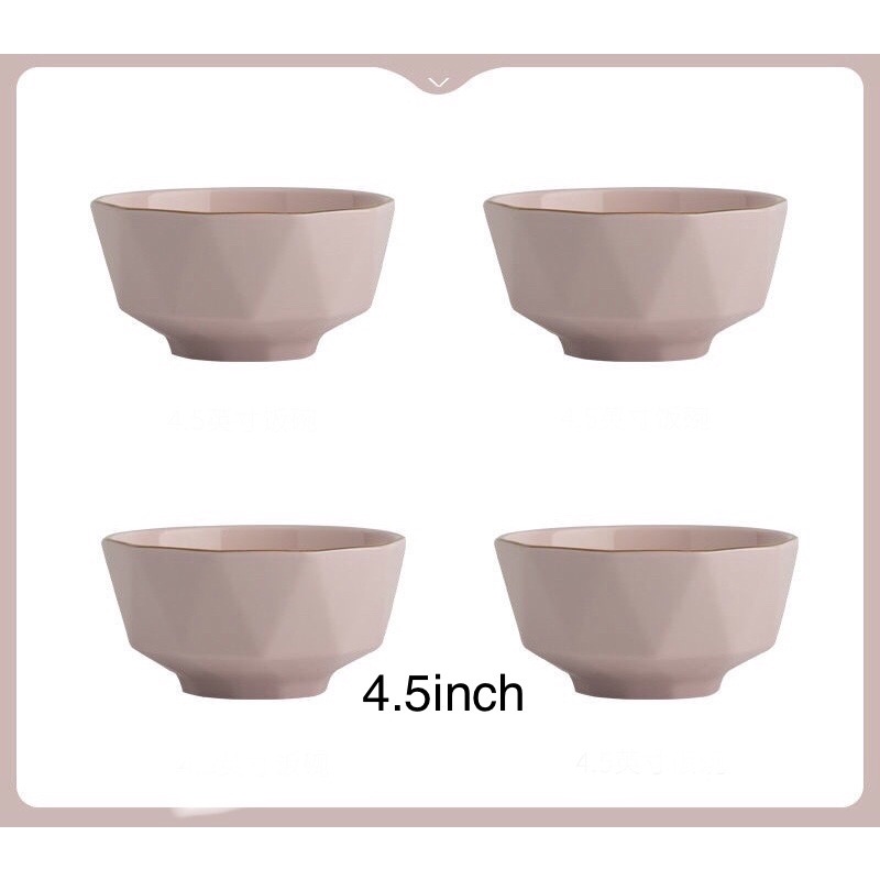 Chén bát sứ kim cương hồng viền vàng sang chảnh, bát đĩa gốm sứ cao cấp