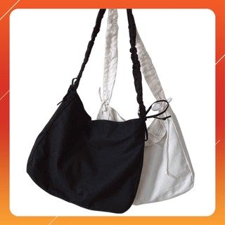 Túi tote vải mềm đeo chéo phong cách Nhật dây rút trơn nhiều màu size 44cm phù hợp đi học, đi chơi, du lịch T34