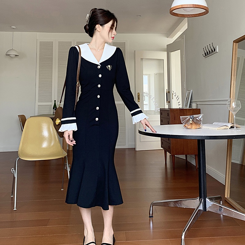 Đầm Đen Dáng Chữ A Phong Cách Hàn Quốc Ngọt Ngào Thời Trang Cho Nữ