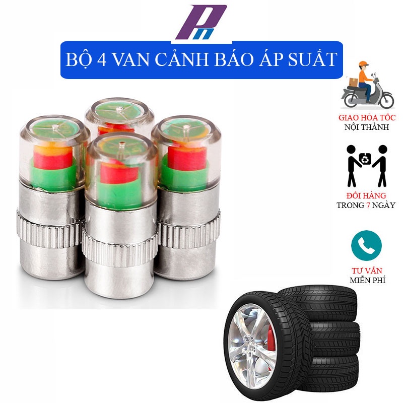 (78) Bộ 4 Nắp Van Lốp Xe Cảnh Báo Áp Suất Lốp 3 Màu Hiển Thị Kiểm Tra Dễ Dàng Bằng Mắt