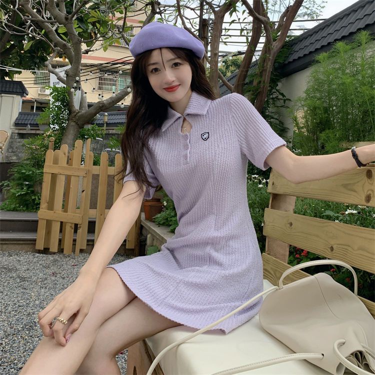 Đầm Cổ Polo Màu Tím Dáng Ôm Thời Trang Mùa Hè 2022 Plus Size Lớn Cho Nữ