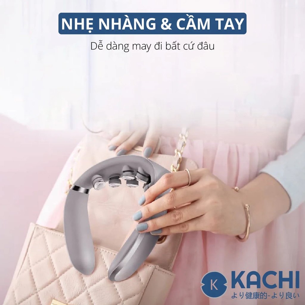 Máy massage cổ không dây 10 đầu rung nhiệt cao cấp Kachi MK350 hỗ trợ tăng tuần hoàn máu não, giảm đau đầu, đột quỵ