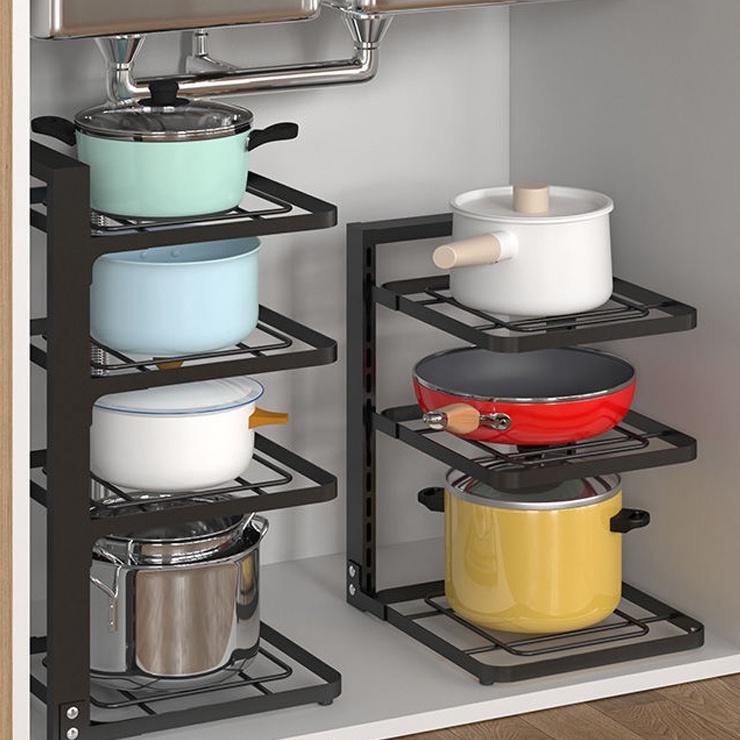 Kệ Giá Để Xoong Nồi Chảo 3-4 Tầng Có Thể Điều Chỉnh, Dùng Để Trên Kệ Bếp, Gầm Bếp, Góc Bếp
