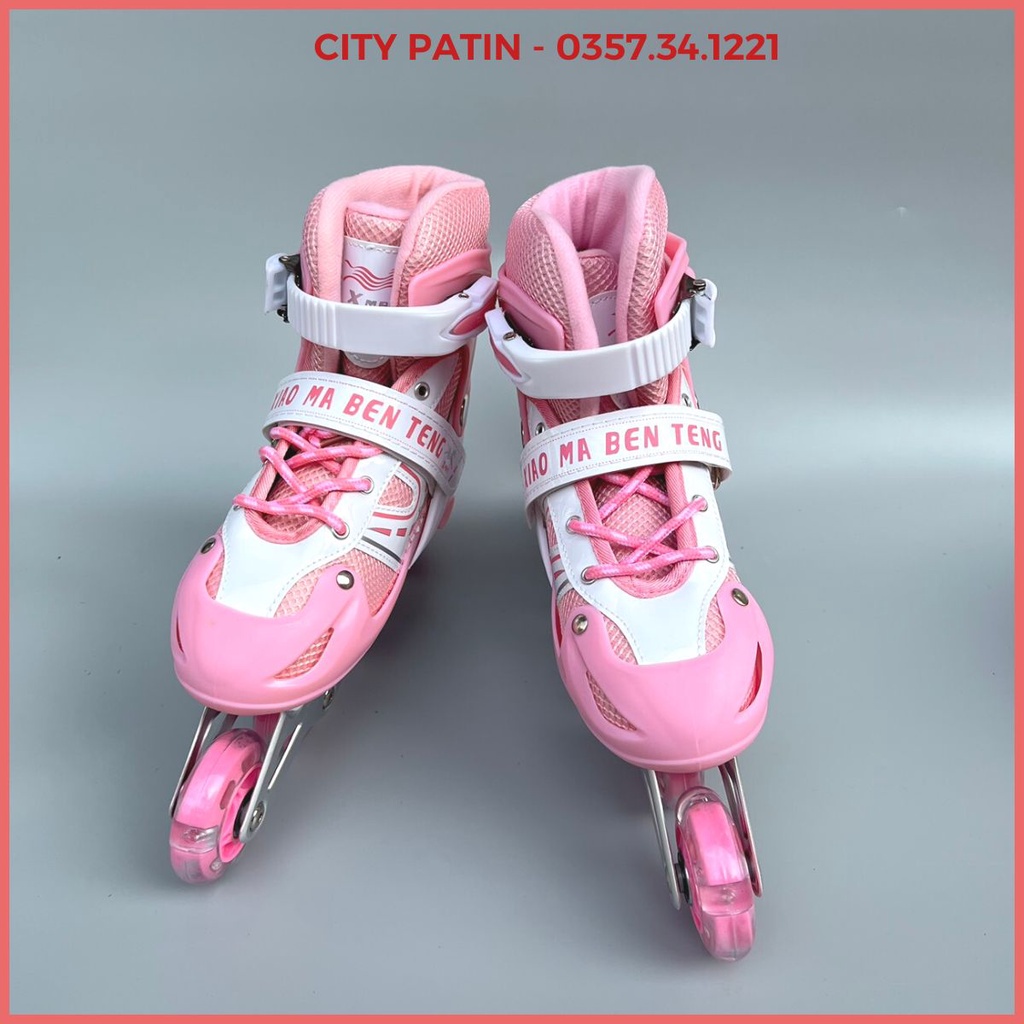 Giày trượt patin trẻ em, Patin bear cho trẻ có bánh đầu sáng đèn, Giày điều chỉnh tăng giảm được size