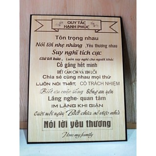 Bảng gỗ quy tắc hạnh phúc, tranh treo tường gia đình, những quy tắc để con có cuộc sống hạnh phúc