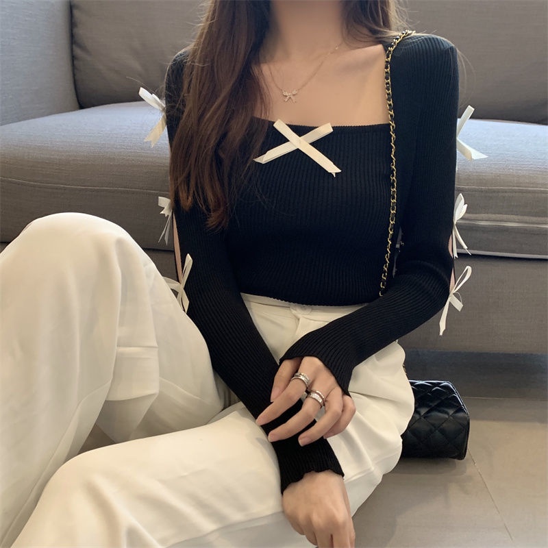 Áo Len Tay Dài Cổ Vuông Thời Trang Dành Cho Nữ