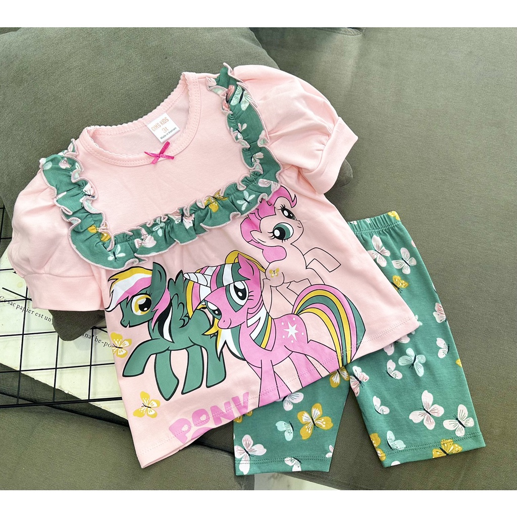 Bộ ngố lửng cho bé dáng babydoll thun Borip xuất loại 1 cho bé gái từ 9 kg-22kg - Pikakids